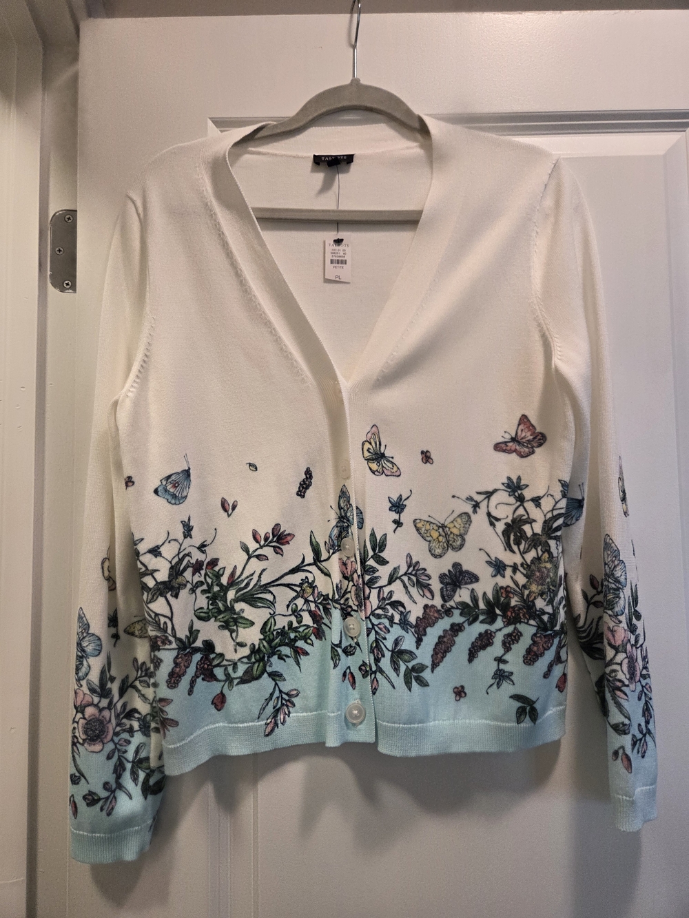 NWT Talbots Petite Floral Butterfly Cardigan PL